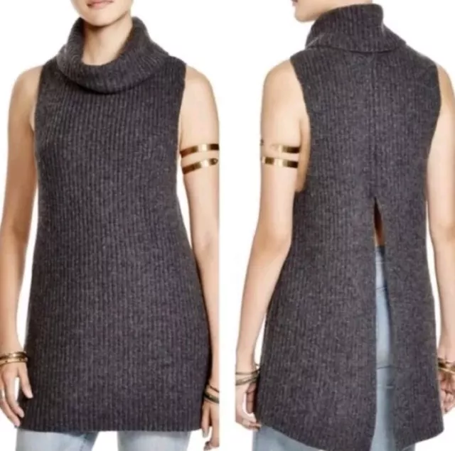 FREE PEOPLE WOMEN'S Small Gray Sleeveless Knit Turtleneck Sweater Wool ...