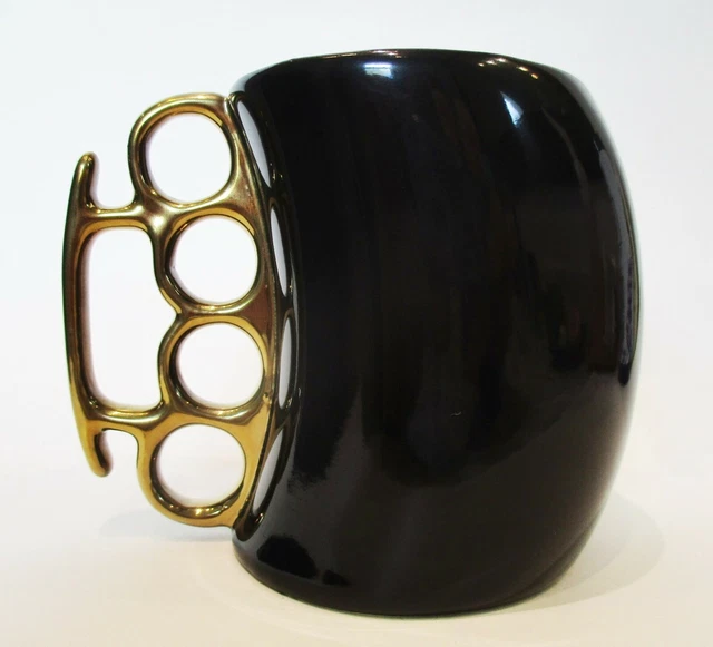 Knockout Brass Knuckles Mug 2009 Black Gold Handle 12 Oz Caliber Gourmet