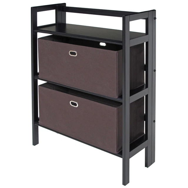 Torino 3-Pc Foldable Shelf with 2 Foldable Wide Fabric Baskets, Black and Cho...