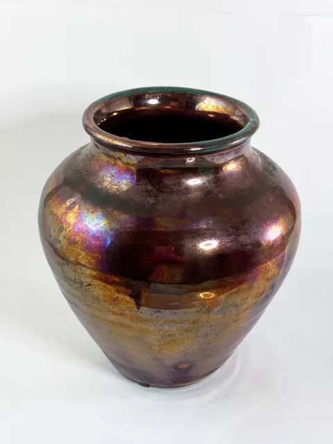 Vintage Metallic Vase, Spanish Pottery, Ceramica Santa Ana Seville, Copper Glaze