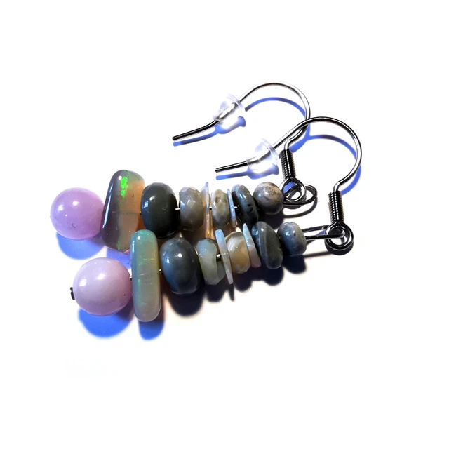 Rare Dark Opal Boucles d'oreille en Opale d'Australie et Kunzite