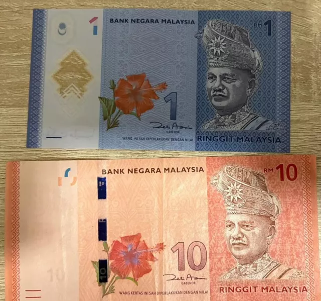 Malaysia 2 Banknoten 1+10 Ringgit  gebrauchte Umlauferhaltung (USED)