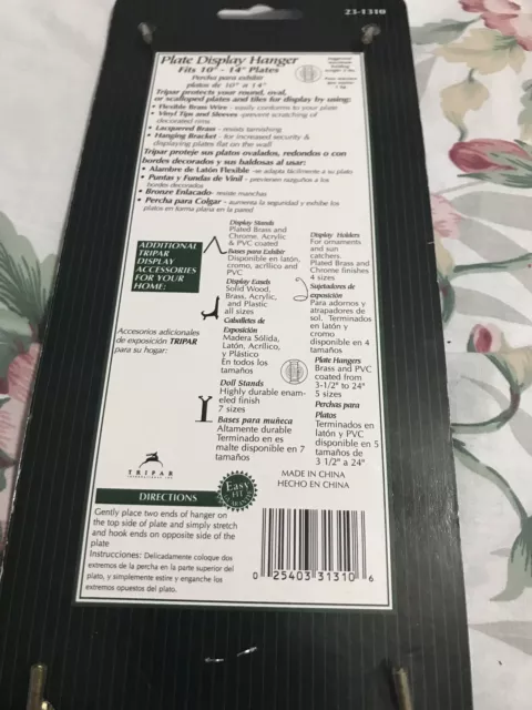 Colgador de placas Tri-Par Intl 23-1310, alambre de latón, 10 a 14 pulgadas. 2