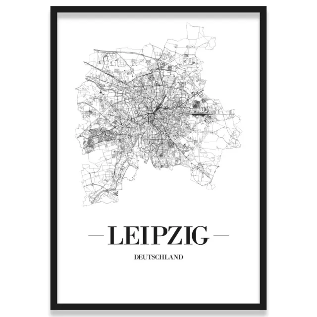 JUNIWORDS Stadtposter, Leipzig, Weiß, Kunstdruck Plan Map