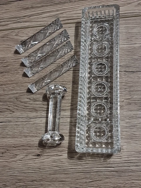 Lot De 8 Porte-couteaux En Verre Ambré Orange Vintage - Années 60-70 Art Déco