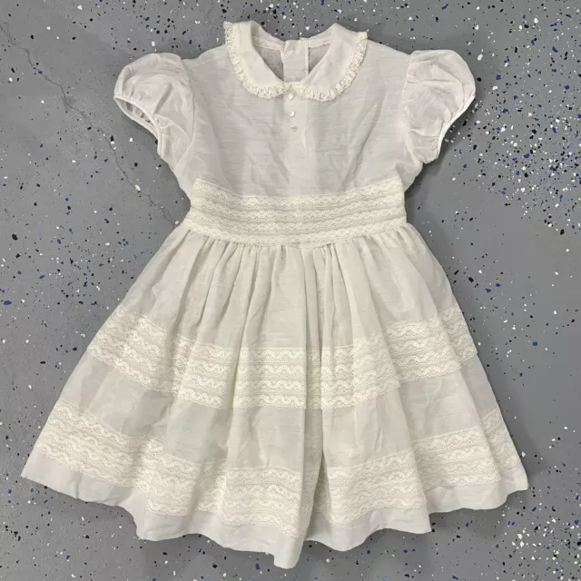 Vintage 50s Girls Sheer White Lace Circle Dress Party Pageant Communion Size 8