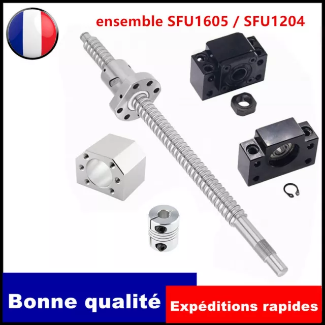 Vis à billes RM1605/RM1204/RM2005 et palier fixe et bloc décrou et couplage CNC