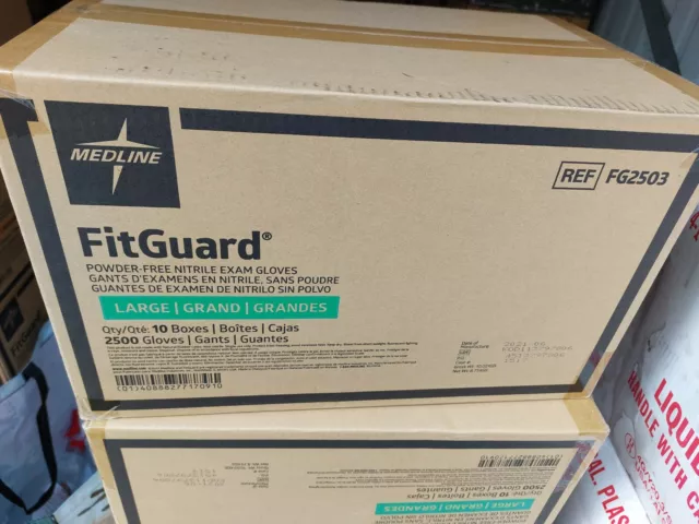 MEDLINE FitGuard Nitrile Powder Free Exam Gloves Size Large-2500 gloves