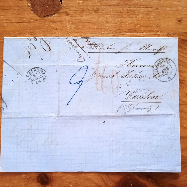 Brief Leipzig-Basel u. Wohlen 1865 Inhalt Diverse Stempel Vignette Wachsabguss