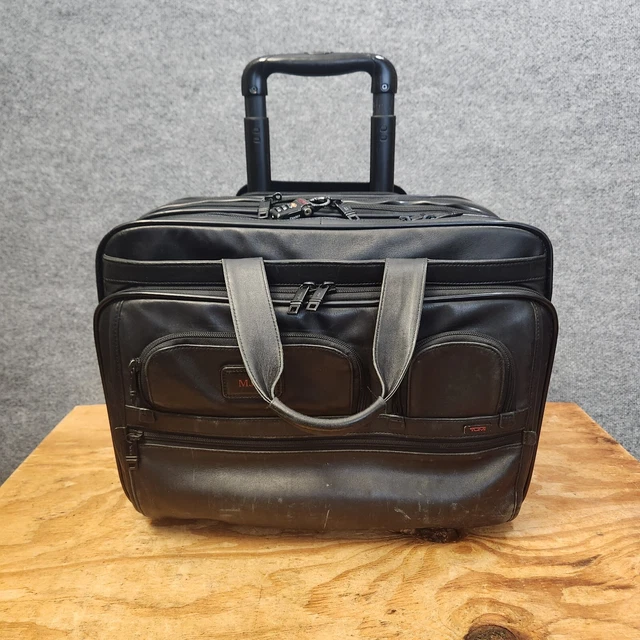 Tumi Alpha Deluxe 2 Wheeled Briefcase Laptop Luggage Bag Leather 96127DH Black