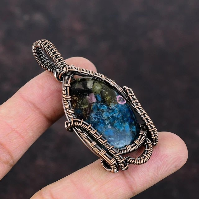 Watermelon Tourmaline Copper Gift For Friend Wire Wrapped Pendant 2.56"