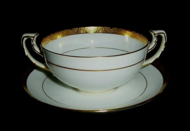 Mintons England Gold Encrusted Bouillon Cream Soup Cup & Saucer Set H1886