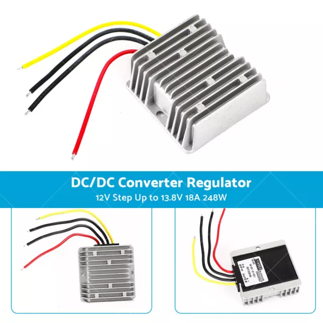 12V Step Up to 13.8V 18A 248W DC/DC Power Supply Converter Regulator Waterproof