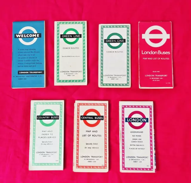 London Transport, Vintage Buses and Coach Route Maps Bundle x 7