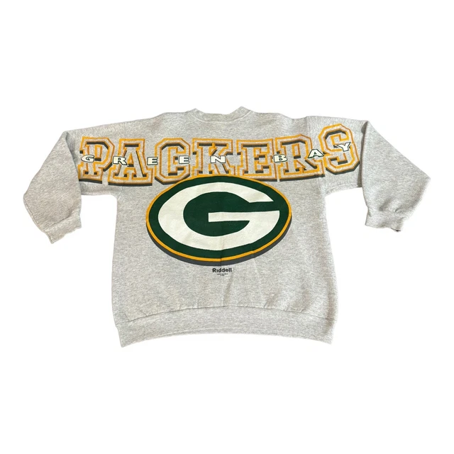 Vintage 1998 Green Bay Packers Riddell Sweatshirt Size Medium Gray Spell out
