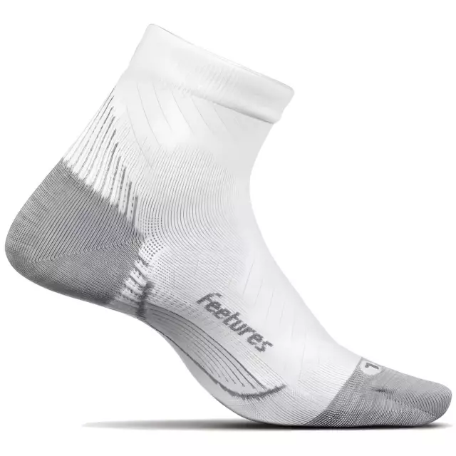 Feetures Unisex Plantar Fasciitis Relief Sock - Ultra Light - Quarter - White -