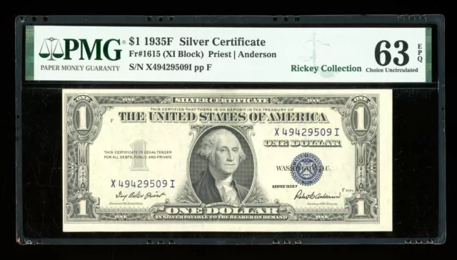 DBR $1 1935-F Silver Fr. 1615 XI Block PMG 63 EPQ Serial X49429509I