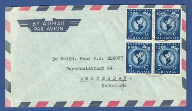 Suriname 1955. Airmail Cover From Marienburg. Paramaribo Amsterdam.