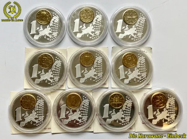 10 x Medaille Europäische Währung mit 1 Euro Cent verschieden Länder + Zertifik