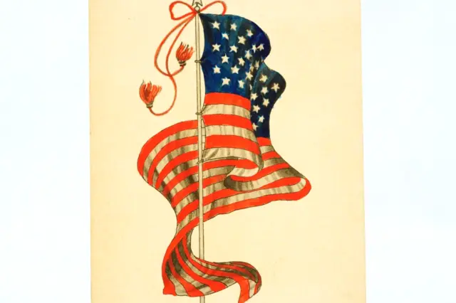 Beautiful Antique US Flag Hand Colored Patriotic Independence Day Postcard