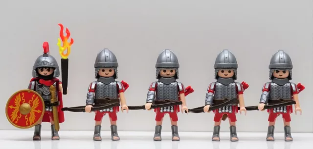 5 Romain Archer Centurion Rouge Playmobil Pour César Légionnaire le Camp Custom