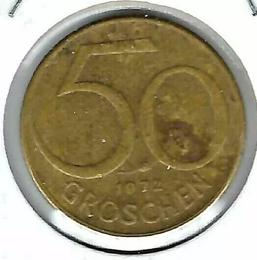 1972 Austria 50 Groschen Aluminum Bronze Coin!