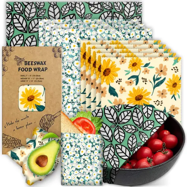 Beeswax Wrap, 9 Pack Eco-Friendly Beeswax Wraps for Food Storage, Organic, Susta