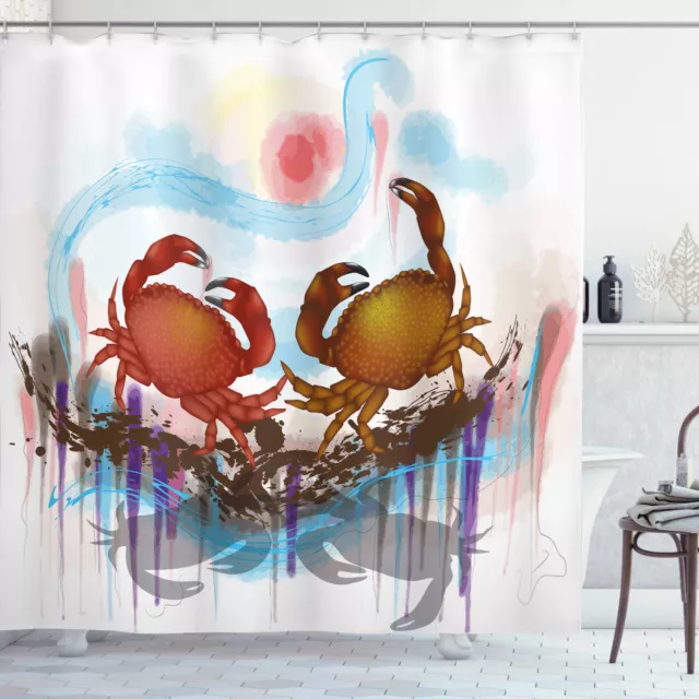 Abstract Shower Curtain Two Crabs Dancing Sea Print for Bathroom 70 Inches Long