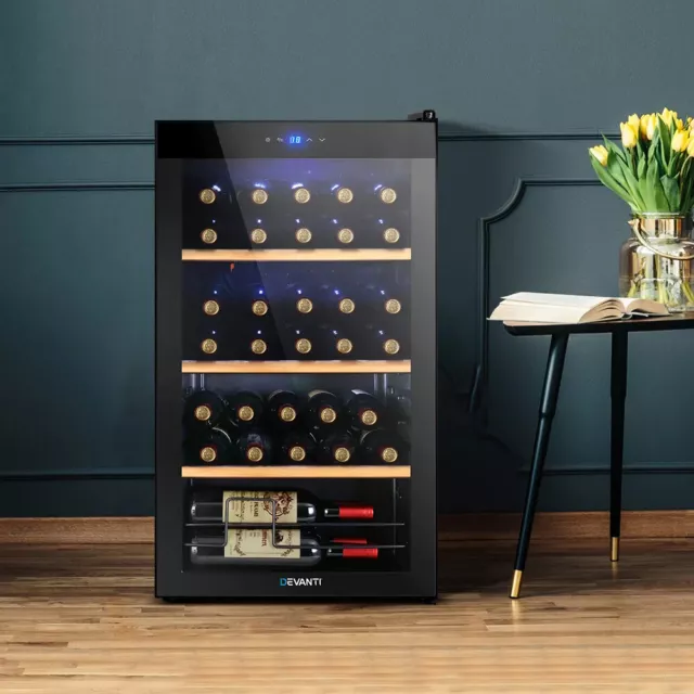 Devanti 34 Bottles Wine Cooler Compressor Chiller Beverage Fridge Black