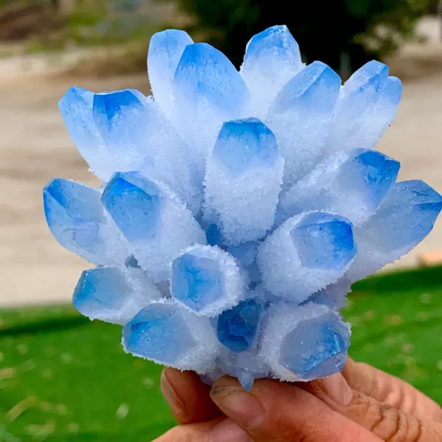 352g New Find sky blue Phantom Quartz Crystal Cluster Mineral Specimen Healing