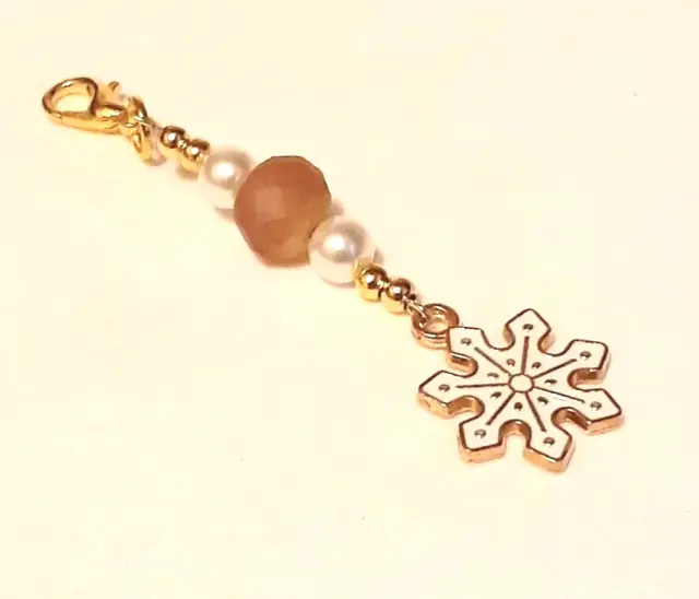 Snowflake Beaded Dangle Charm Clip on for Bracelet Necklace Zipper Pull Keychain