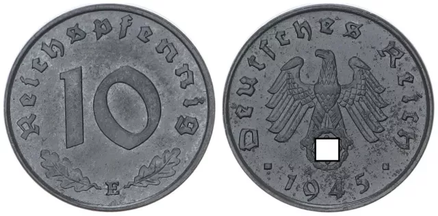 Drittes Reich 10 Pfennig 1945 E seltenes Münzzeichen vz-prägefrisch 106428