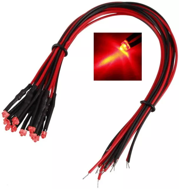 LED 1,8mm rot diffus mit Kabel für 12-19V verkabelte Mini LEDs 10 Stück S610