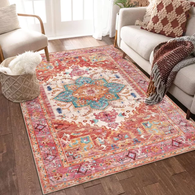 Living Room Area Rugs Machine Washable Bedroom Throw Non Slip Dining Room Floral