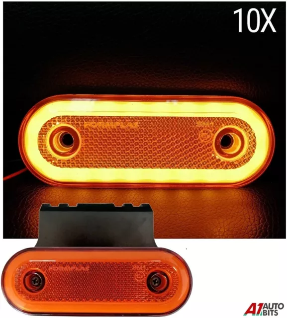 10 PC LED Side Marker Lights 12V 24V Orange Amber NEON Indicator Lorry + Bracket