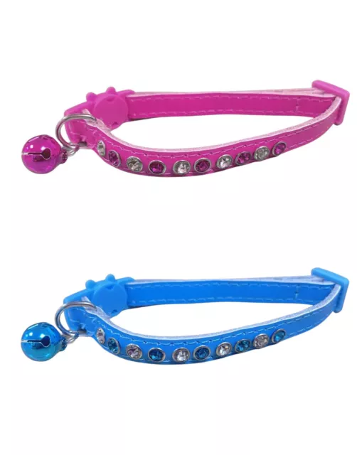 Leather Cat Collar With Sparkly Bling Diamond Quick Release Safety Buckle & Bell