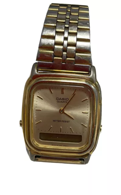 Casio Watch Unisex Water Resistant AQ307 Stainless Steel Back Gold Tone