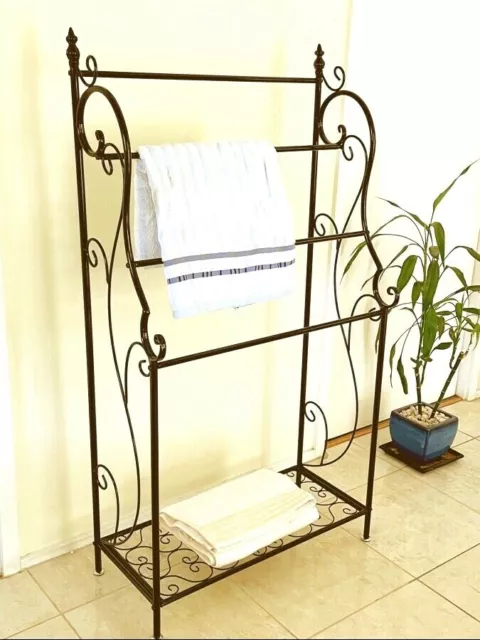 French Provincial Style Iron Towel Rail Rack Stand Shelf 132cmHx70cmL *3 Colors