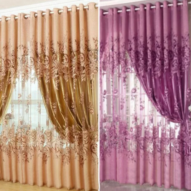 European Peony Pattern Voile Curtains Tulle Sheer Valances Home Decor