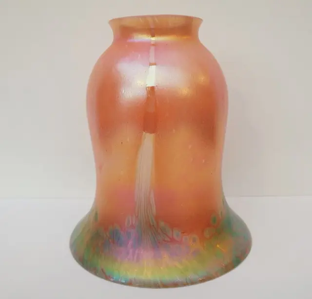 Old ART NOUVEAU Glass Lamp Light Shade Orange Green Coral Bell Cased Heron Loetz