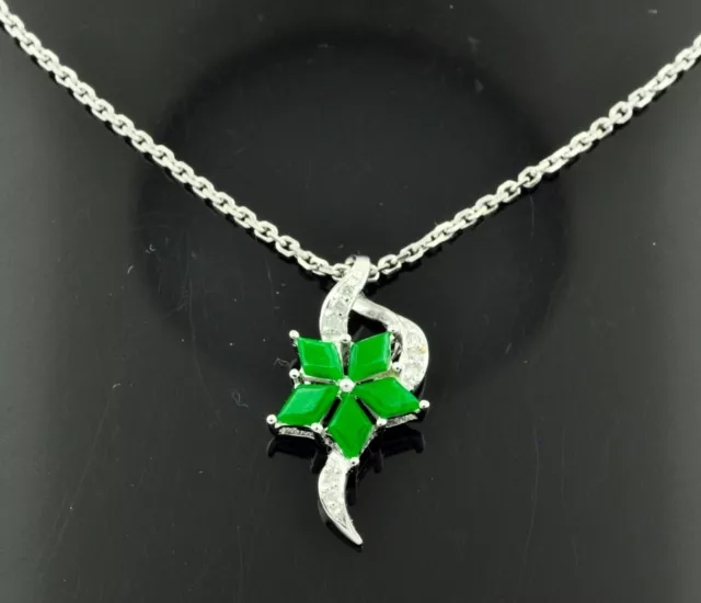 18k Solid White gold Natural Grade A Jade & Diamond Pendant 0.06 ct stylish