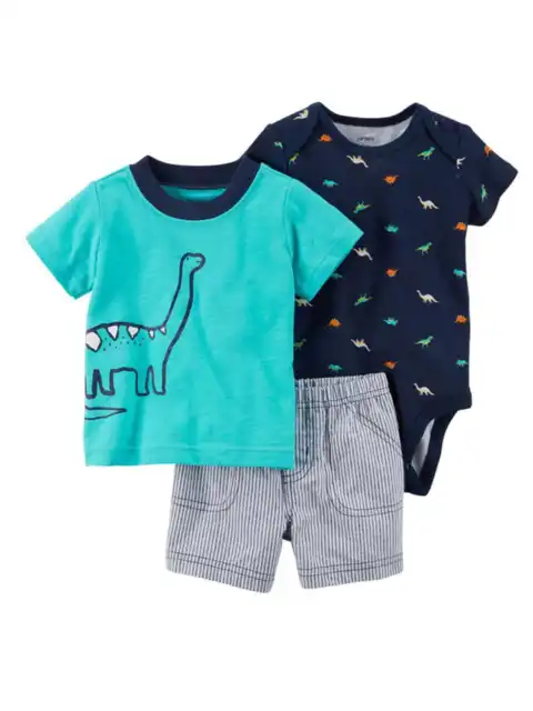 Carters Infant Boys Dinosaur Brontosaurus Baby Outfits Shirt Bodysuit & Shorts