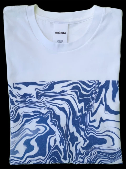 GALENA Blue Animal Print Waves T-Shirt Tee Aesthetic Art Water Graphic Print