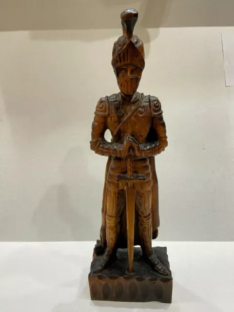 Vintage Wood Carved Medieval Knight with Sword Statue Figurine 21" Tall