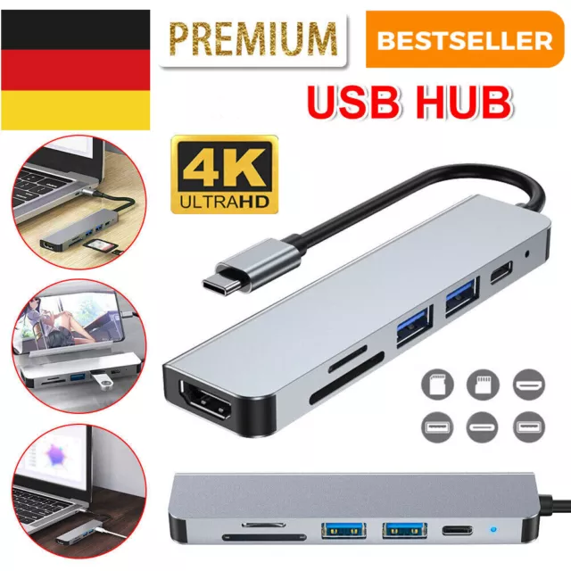 7 in 1 Multiport USB-C Hub Typ C auf USB 3.0 4K HDMI Adapter für TV PC Macbook 2