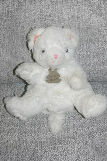 Histoire D'ours Doudou Chat Marionnette Mario Blanc Fourrure Etat Neuf
