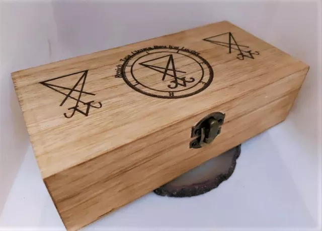 Handmade engraved wooden jewellery box Sigil of Lucifer - Seal of Satan Occult