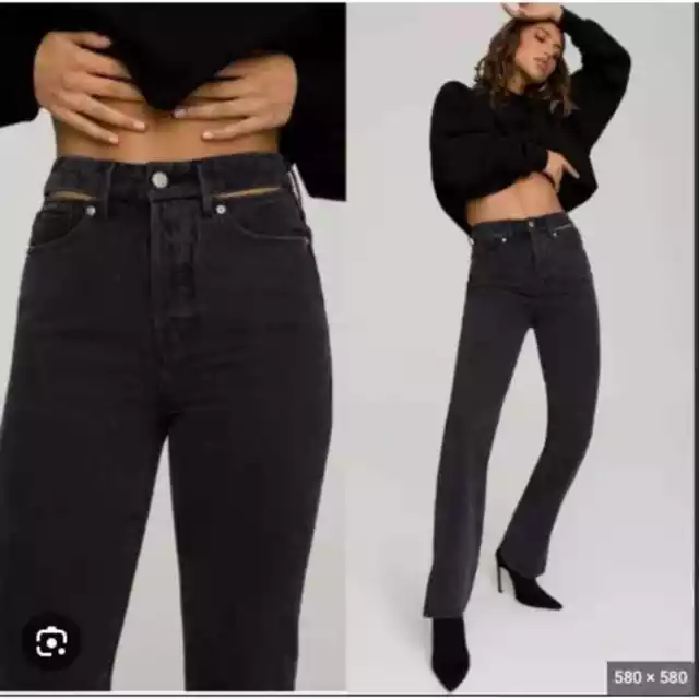 Good American Women's High Waist Slit Waistband Skinny Denim Jeans Size 16 Black