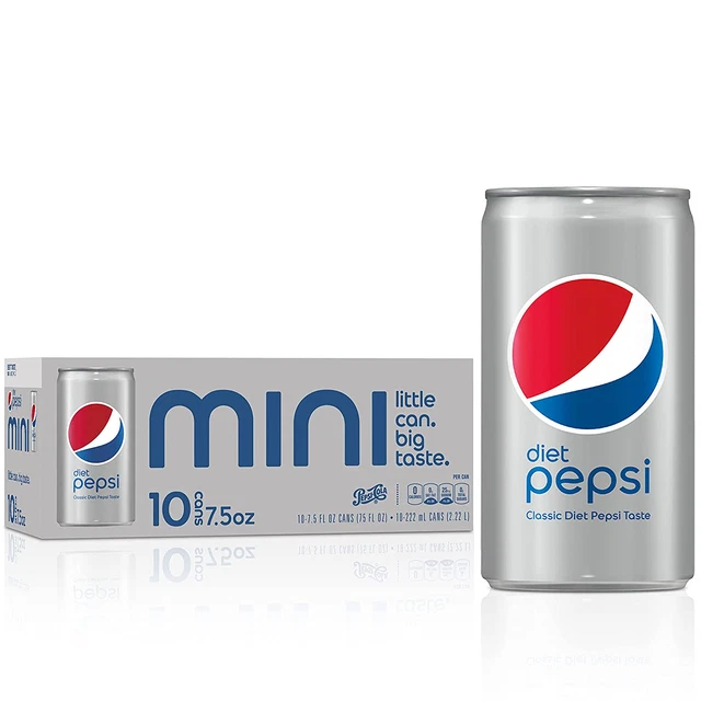 Diet Pepsi Soda, 7.5 Ounce Mini Cans, 10 Pack