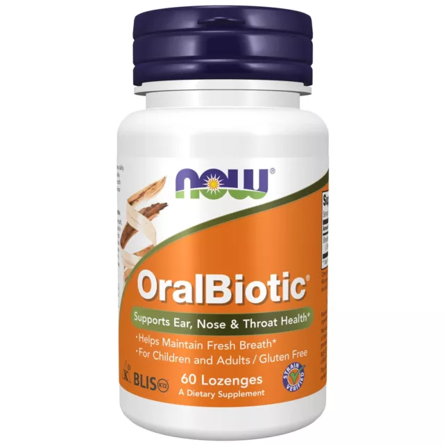 NOW Foods OralBiotic 60 Lutschtabletten unterstützen Ohr Nase Hals Gesundheit frischer Atem